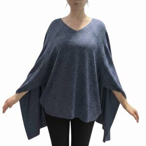 Jorge Perez Poncho Pullover Tunic Sweater Sz XL Blue Heathered Cape Brushed Knit